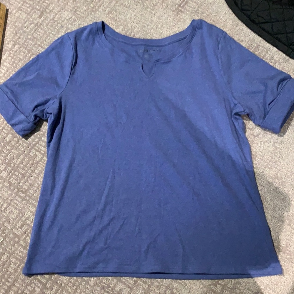 Ellen Tracy Short Cuffed Sleeves Blue Top